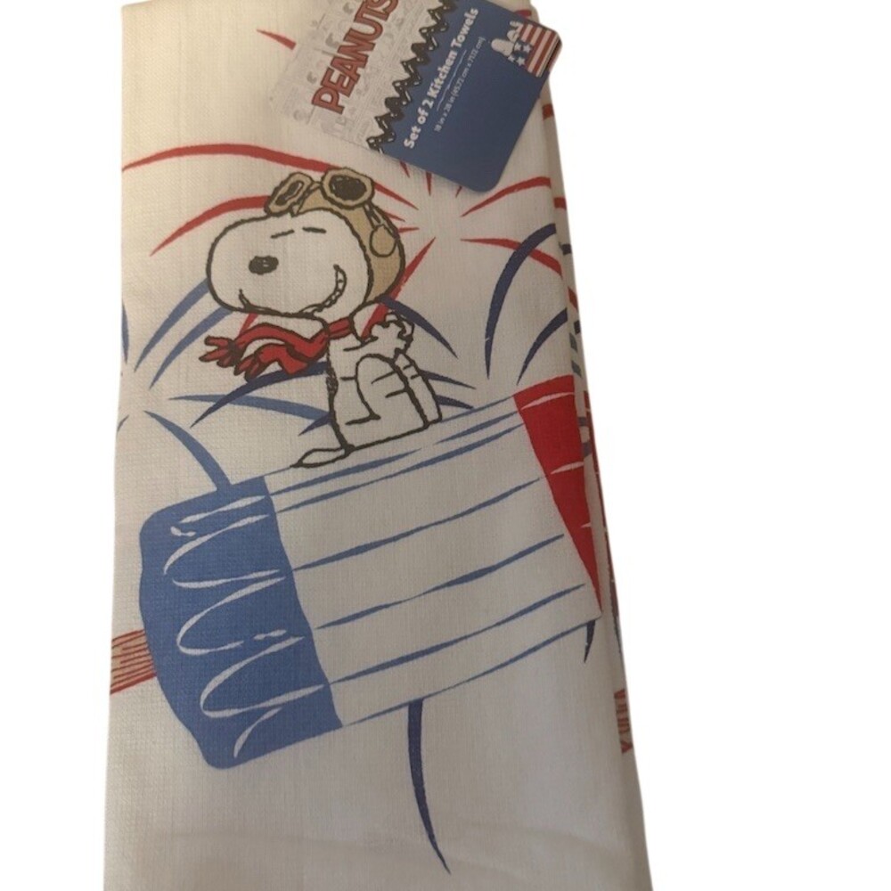 Peanuts Snoopy Flying Ace Dish Towel Patriotic Fireworks White Red Blue